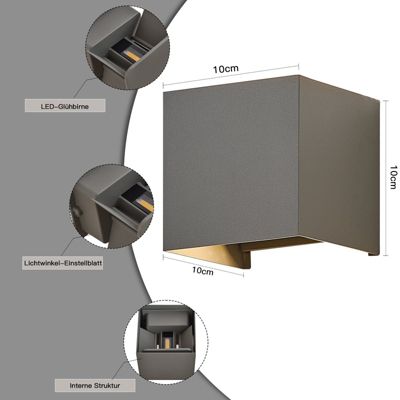NETTLIFE Applique LED 5W, 4 pièces -Lampe Murale Extérieur Intérieure gris, double faisceau réglable étanche IP65 230V 3000K
