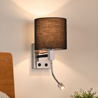 NETTLIFE Applique LED Liseuse avec Interrupteur, Abat-jour Carré Tissu Moderne E27, Chambre Salon Couloir