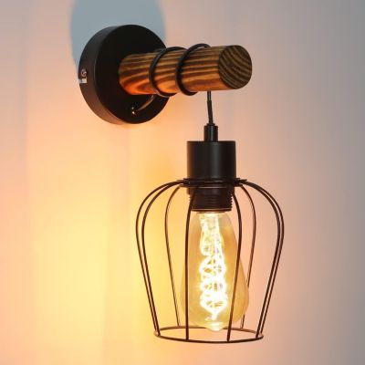 NETTLIFE applique murale intérieur bois vintage rétro avec interrupteur design industriel E27 spot mural noir avec métal