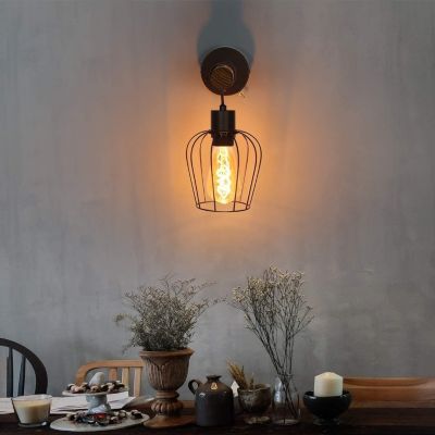 NETTLIFE applique murale intérieur bois vintage rétro avec interrupteur design industriel E27 spot mural noir avec métal