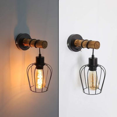 NETTLIFE applique murale intérieur bois vintage rétro avec interrupteur design industriel E27 spot mural noir avec métal