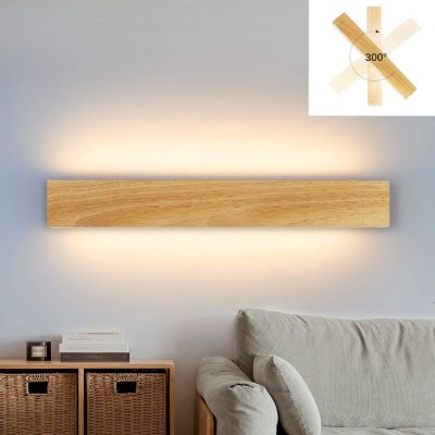Nettlife Applique murale LED 52cm, bois, 17W, blanc chaud 3000K, design up/down, pour couloir