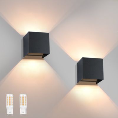 NETTLIFE Applique murale LED Intérieur Extérieur : lot de 2 lampes extérieures Blanc chaud IP65 Applique extérieure G9 Blanc