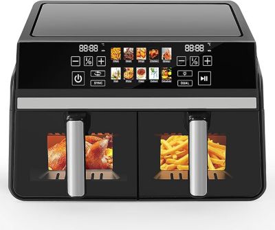 Nettlife Friteuse sans Huile 10L Double Zone avec Fenêtre, Air Fryer 2200W, SYNC & MATCH,Minuteur 24h,Lavable au Lave-Vaisselle