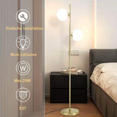 NETTLIFE Lampadaire Salon Moderne - Gold Design Lampadaire E27 Douille Lampe de sol avec interrupteur à pied -166cm