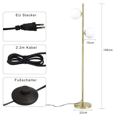 NETTLIFE Lampadaire Salon Moderne - Gold Design Lampadaire E27 Douille Lampe de sol avec interrupteur à pied -166cm