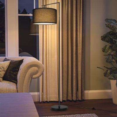 NETTLIFE Lampadaire salon noir, tissu, E27 max 40W, 166cm, sans ampoule