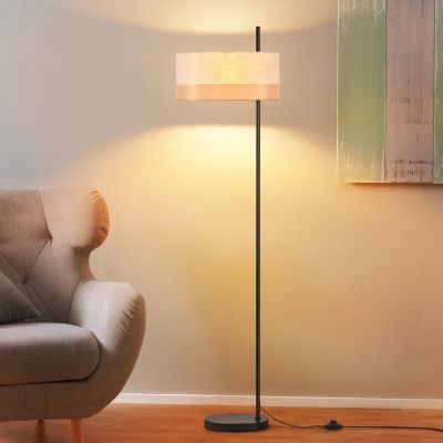 Nettlife Lampadaire Vintage Salon - Lampe sur Pied Tissu Blanc E27 Interrupteur à Pied, Rustique Rétro pour Chambre (Sans Ampoule)