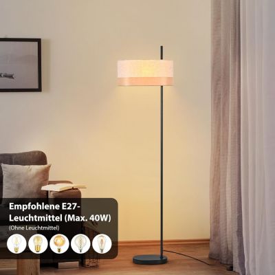 Nettlife Lampadaire Vintage Salon - Lampe sur Pied Tissu Blanc E27 Interrupteur à Pied, Rustique Rétro pour Chambre (Sans Ampoule)
