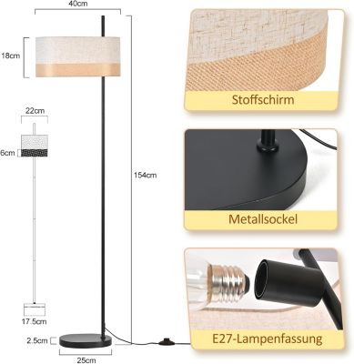Nettlife Lampadaire Vintage Salon - Lampe sur Pied Tissu Blanc E27 Interrupteur à Pied, Rustique Rétro pour Chambre (Sans Ampoule)
