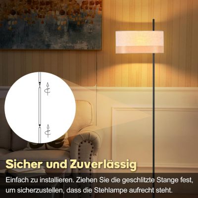 Nettlife Lampadaire Vintage Salon - Lampe sur Pied Tissu Blanc E27 Interrupteur à Pied, Rustique Rétro pour Chambre (Sans Ampoule)