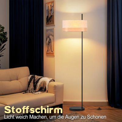 Nettlife Lampadaire Vintage Salon - Lampe sur Pied Tissu Blanc E27 Interrupteur à Pied, Rustique Rétro pour Chambre (Sans Ampoule)