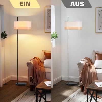 Nettlife Lampadaire Vintage Salon - Lampe sur Pied Tissu Blanc E27 Interrupteur à Pied, Rustique Rétro pour Chambre (Sans Ampoule)