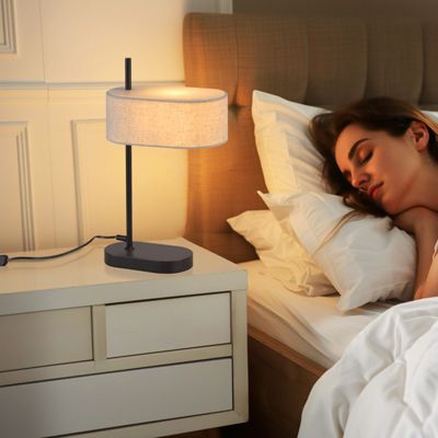 Nettlife lampe de chevet chambre vintage 44,5cm e14 abat-jour en tissu lin noir avec interrupteur, sans ampoule