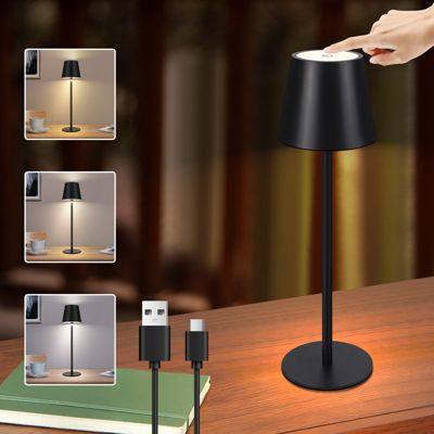 Nettlife Lampe de chevet sans fil, LED 2600mAh, lampe de table extérieur rechargeable, tactile, noire, avec USB