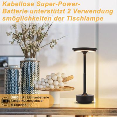 Nettlife lampe de chevet sans fil à led, rechargeable par usb, tactile, à intensité variable, noire