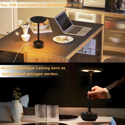 Nettlife lampe de chevet sans fil à led, rechargeable par usb, tactile, à intensité variable, noire