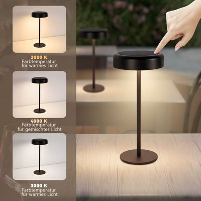 Nettlife lampe de table led solaire  sans fil rechargeable tactile à intensité variable noire 3 600 mha avec batterie usb