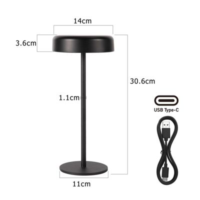 Nettlife lampe de table led solaire  sans fil rechargeable tactile à intensité variable noire 3 600 mha avec batterie usb