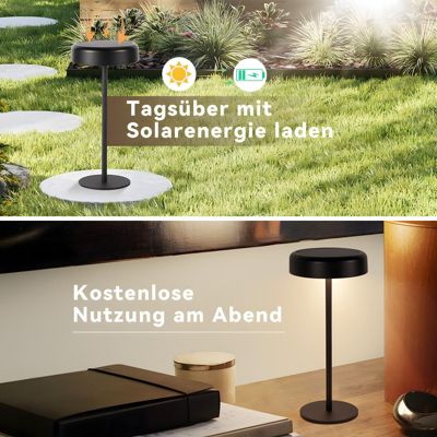 Nettlife lampe de table led solaire  sans fil rechargeable tactile à intensité variable noire 3 600 mha avec batterie usb