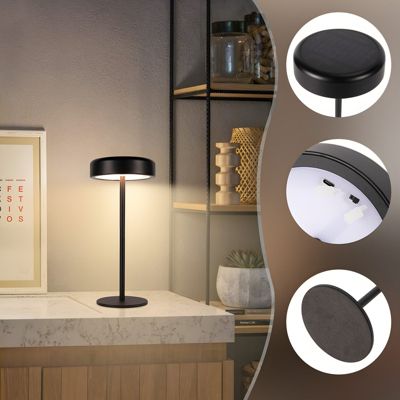 Nettlife lampe de table led solaire  sans fil rechargeable tactile à intensité variable noire 3 600 mha avec batterie usb