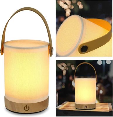 NETTLIFE Lampe de Table LED tactile, abat-jour Portable sans fil en tissu de bois avec fonction de gradation