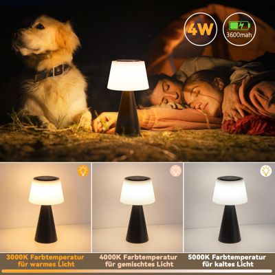 Nettlife lampe de table à piles, lampe de chevet led - 3600mha sans fil, lampe tactile à intensité variable noire