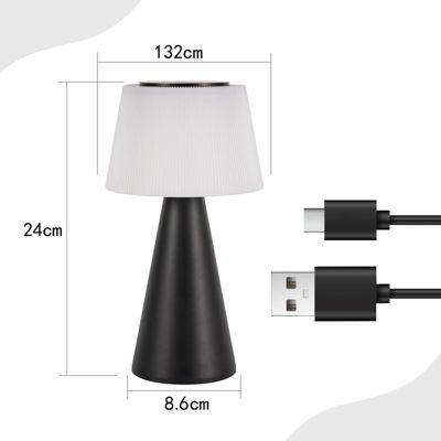 Nettlife lampe de table à piles, lampe de chevet led - 3600mha sans fil, lampe tactile à intensité variable noire