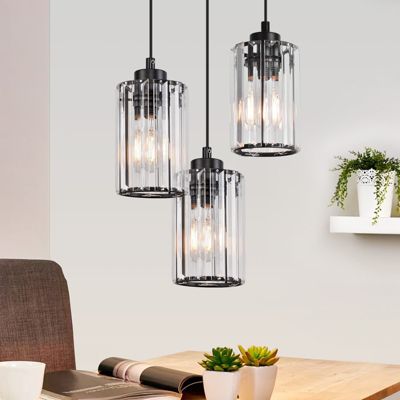 NETTLIFE Lampe à Suspension Pour Table à Manger En Cristal Noir Moderne 3 Flammes E27