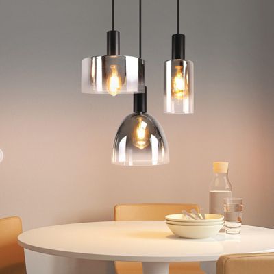 NETTLIFE Lampe à Suspension Pour Table à Manger Vintage En Verre Gris Fumé E27 Réglable En Hauteur Pour Salon