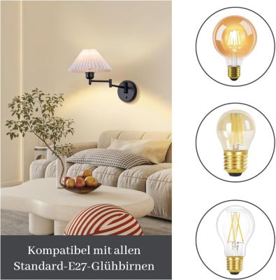 NETTLIFE Lot de 2 appliques vintage E27, rétro, orientable, max 40W, blanc
