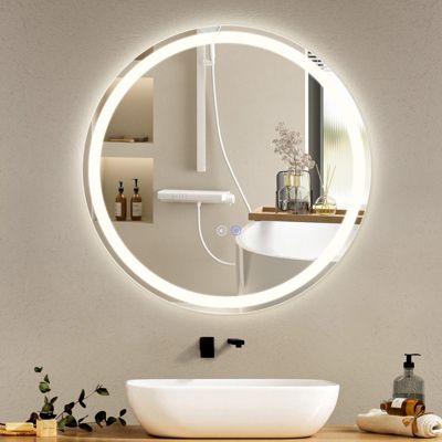 NETTLIFE Miroir lumineux salle de bain - Rond 50 cm LED, mural, interrupteur tactile, antibuée, IP44, réglable 3000K-6500K