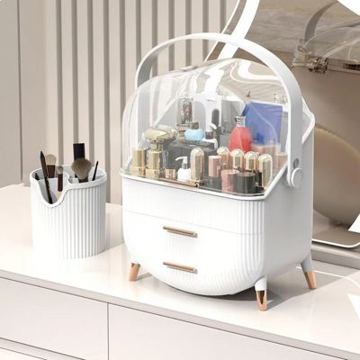 Nettlife Organisateur Maquillage Luxe, Grande Boîte Rangement Cosmétique Portable Étanche avec Tiroirs et Poignée Blanc