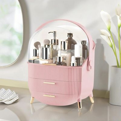 Nettlife Organisateur Maquillage Luxe, Grande Boîte Rangement Cosmétique Portable Étanche avec Tiroirs et Poignée Rose