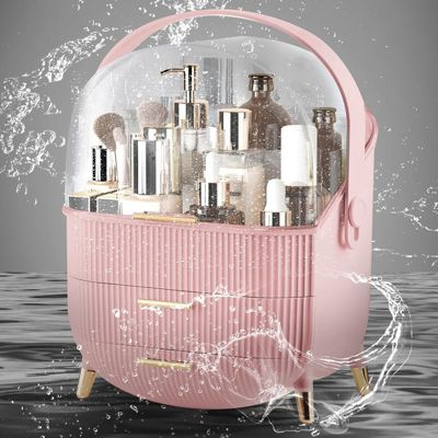 Nettlife Organisateur Maquillage Luxe, Grande Boîte Rangement Cosmétique Portable Étanche avec Tiroirs et Poignée Rose