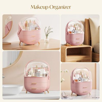 Nettlife Organisateur Maquillage Luxe, Grande Boîte Rangement Cosmétique Portable Étanche avec Tiroirs et Poignée Rose