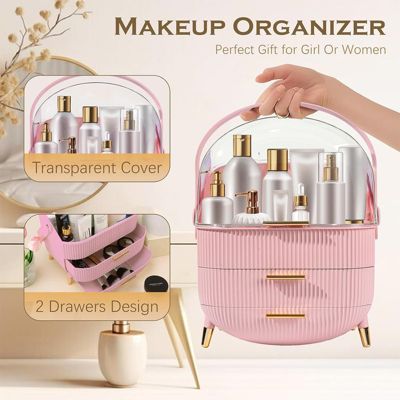 Nettlife Organisateur Maquillage Luxe, Grande Boîte Rangement Cosmétique Portable Étanche avec Tiroirs et Poignée Rose