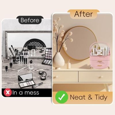 Nettlife Organisateur Maquillage Luxe, Grande Boîte Rangement Cosmétique Portable Étanche avec Tiroirs et Poignée Rose