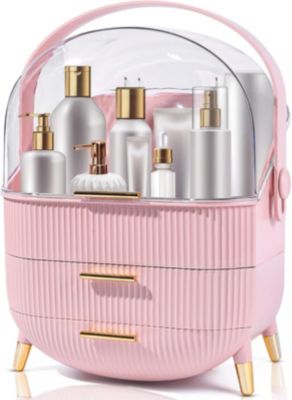 Nettlife Organisateur Maquillage Luxe, Grande Boîte Rangement Cosmétique Portable Étanche avec Tiroirs et Poignée Rose