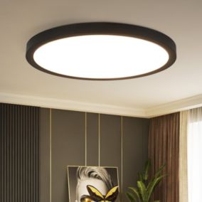 NETTLIFE Panneau LED plafonnier noir éclairage de plafond plat rond IP44 résistant aux éclaboussures