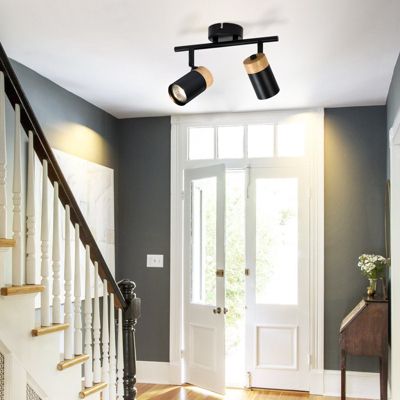NETTLIFE Plafonnier 2 spots de  bois noir GU10 LED orientable pour couloir garage salon cuisine sans ampoule