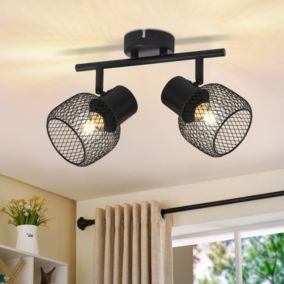 NETTLIFE Plafonnier 2 spots E27 Max 25W 2 Ampoules Spot dIntérieur Rotatif en Métal Noir pour Salon Sans Ampoule