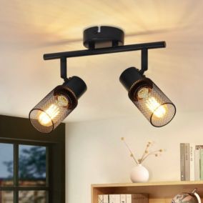 NETTLIFE Plafonnier 2 spots métal noir industriel E27 LED pour couloir salon chambre salle à manger porte d'entrée sans ampoule