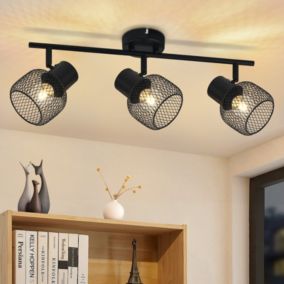 NETTLIFE Plafonnier 3 Spots de Max 25W E27 Plafond Noir Vintage Ampoules Métal Pivotant pour Salon Couloir Chambre d'Enfant