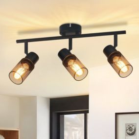 NETTLIFE Plafonnier 3 spots noir vintage E27 pivotant abat-jour en métal pour salon chambre d'enfant max. 25W sans ampoule