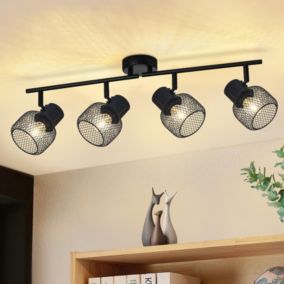 NETTLIFE Plafonnier 4 Emplacements Max 25W en Métal Noir avec 4 Ampoules LED E27 Pivotantes pour Intérieur