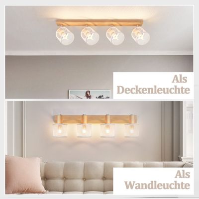 Hofstein Suspension Bois 4 Spots | Plafonnier Moderne Pour Salon, Cuisine & Couloir | Luminaire Design Noir/Marron