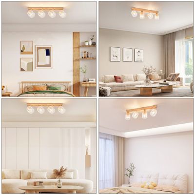 LOT DE 2 Plafonnier LED Moderne - Lustre en Bois Rond 30cm Noir