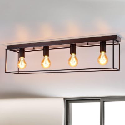 NETTLIFE Plafonnier 4 spots E27 vintage noir industriel pour chambre salon en métal rétro avec 4 ampoules pour cuisine couloir