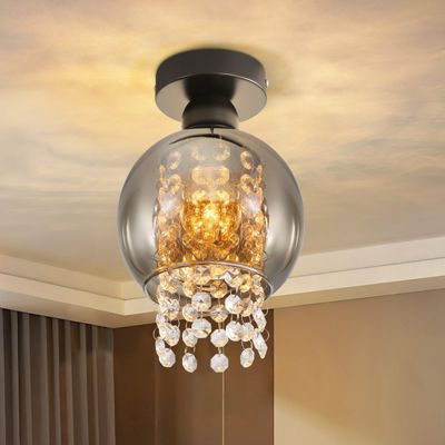 NETTLIFE Plafonnier Chambre E27 Gris Fumé Verre Cristal Moderne Salle à Manger